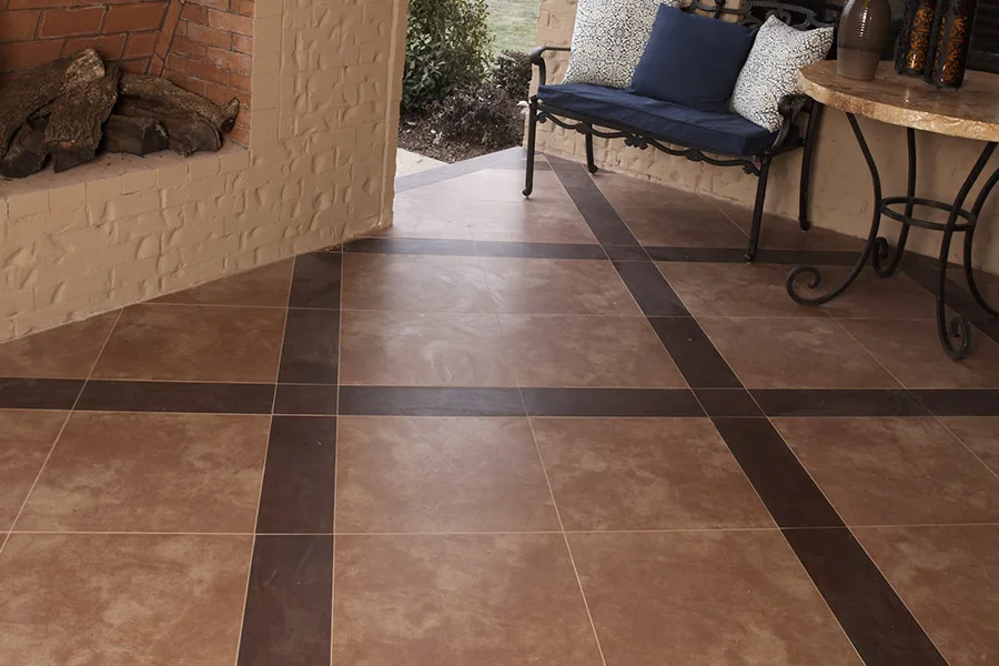 red stripped tiles floor