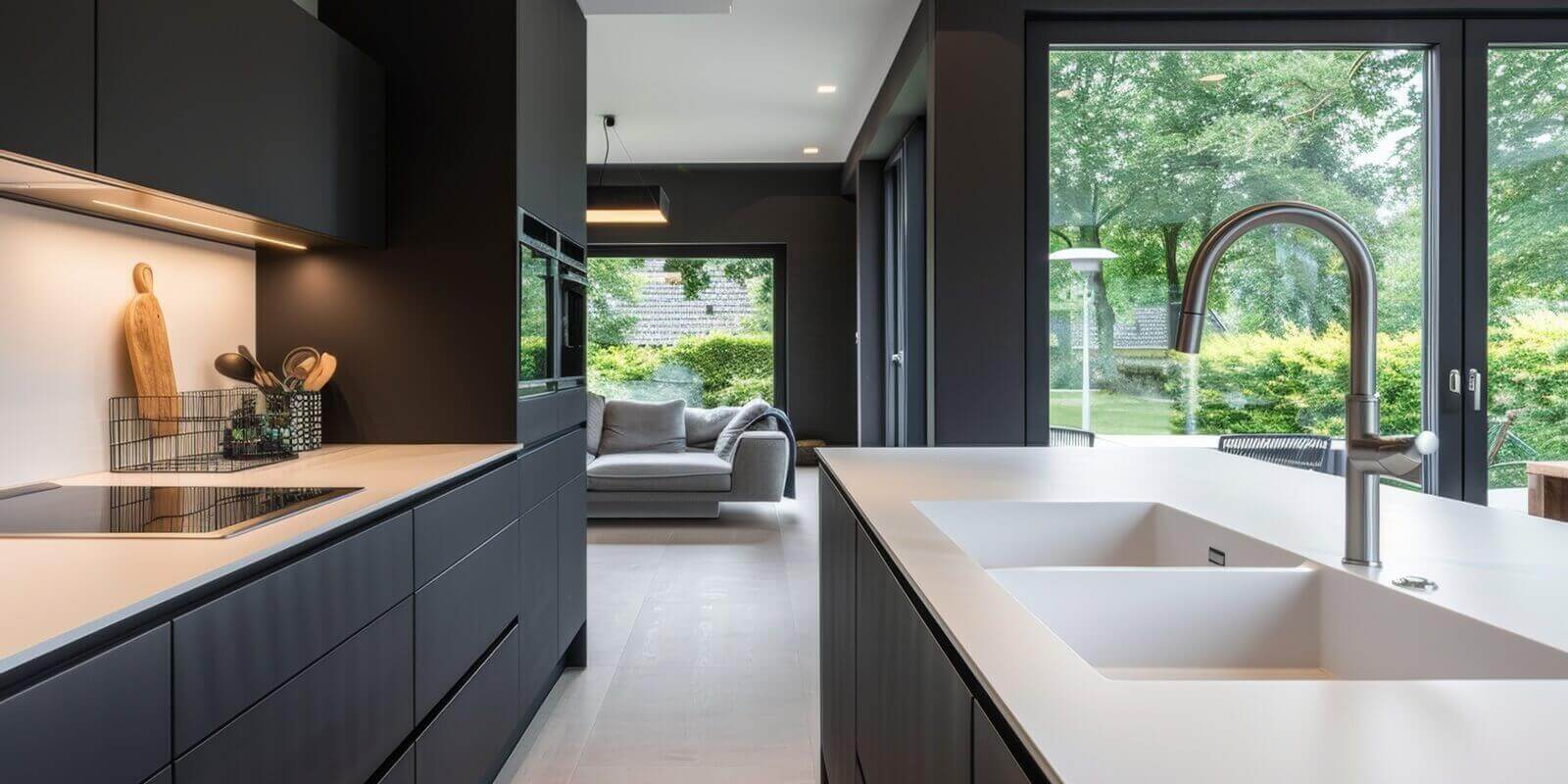 luxury black and white kitchen remodel in a modern house