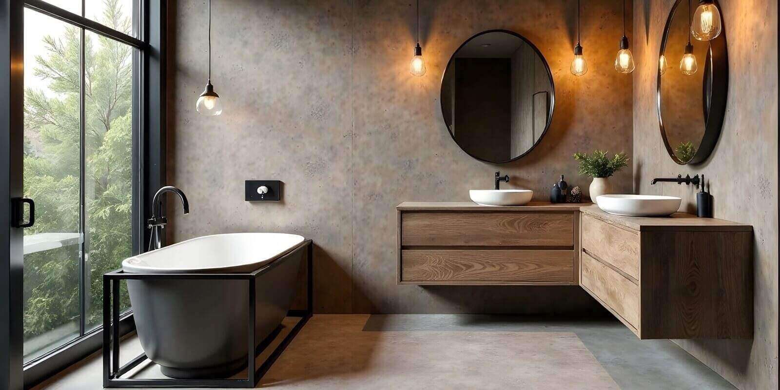 industrial bathroom design showcasing mocha mousse tones