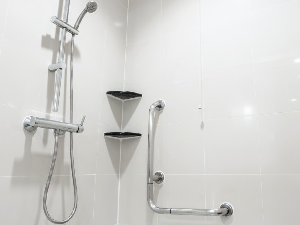 Toilet shower and handrail for elderly people at the bathroom in hospital, safty and medical concept