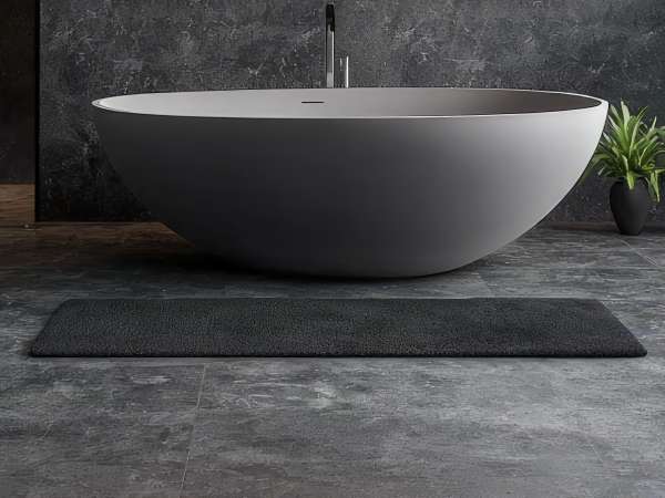 Spacious bathroom in gray tones with heated floors modern interior