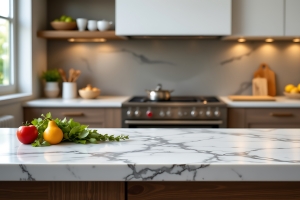 Sturdy Marble Surface of A Modern Kitchen Counter Top