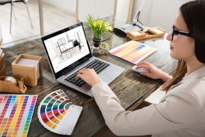 Woman Designer Selecting Color for Kitchen