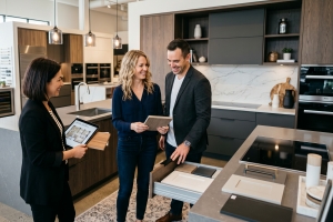 Interior Designer Talking to Homeowners about Custom Kitchen Design