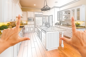 Hands Framing Gradated Custom Kitchen Design Drawing and Photo