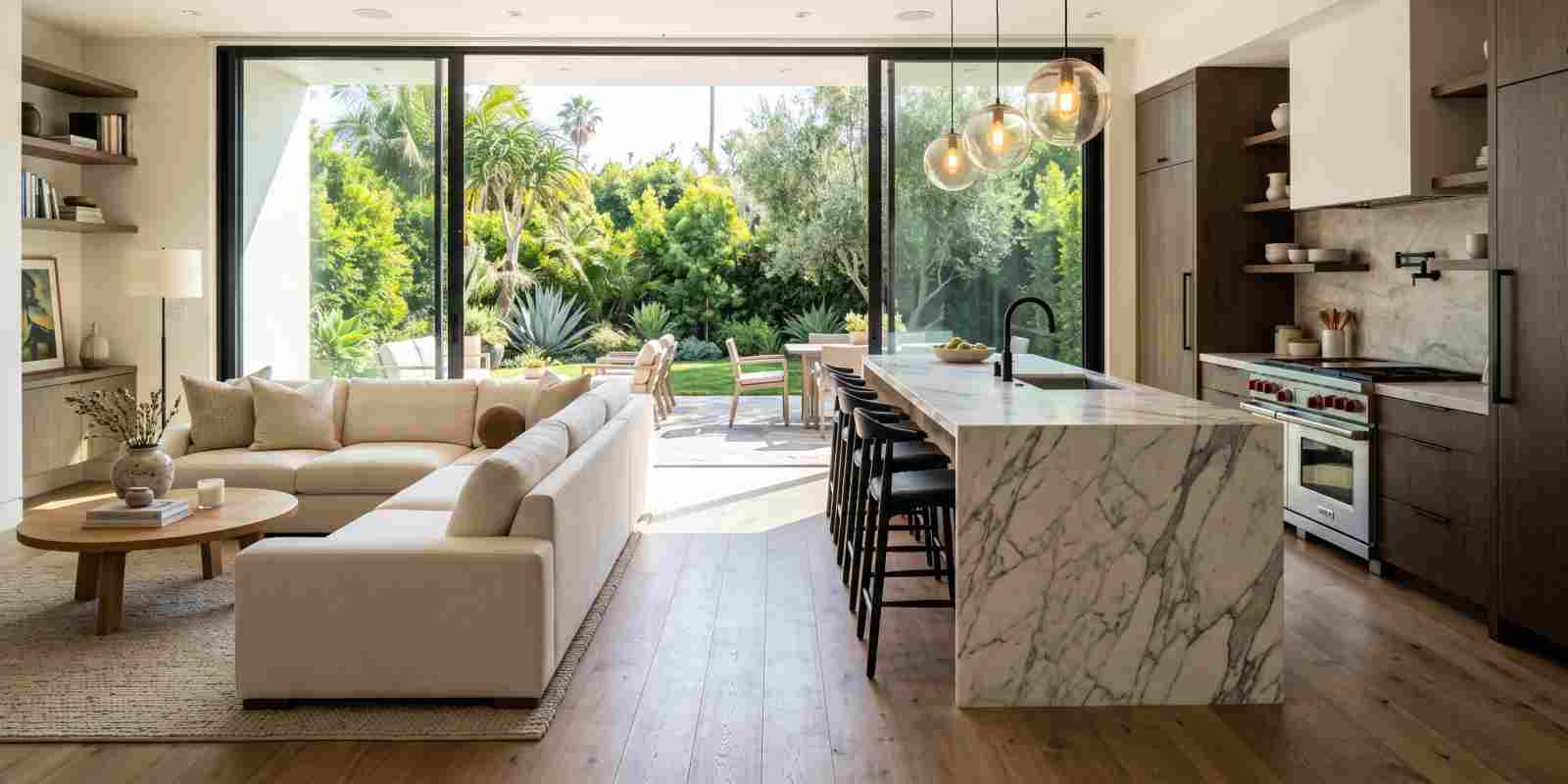 Modern Open Concept Kitchen and Living Room with Indoor Outdoor Flow